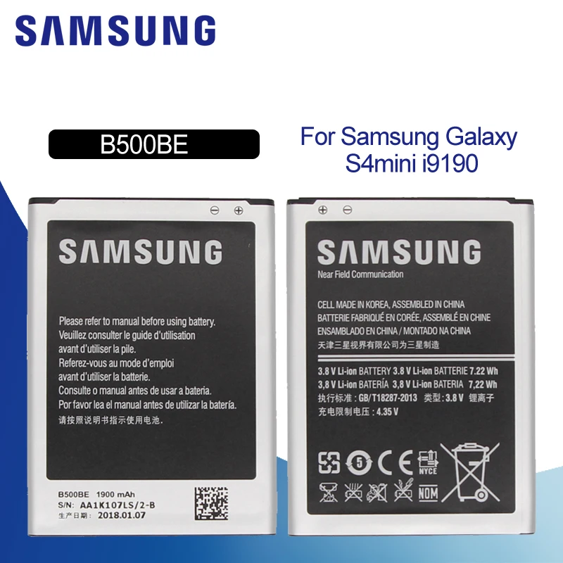 Оригинальный аккумулятор для SAMSUNG i9190 B500BE 1900 мАч Samsung Galaxy S4 Mini I9192 I9195 I9198 Сменный
