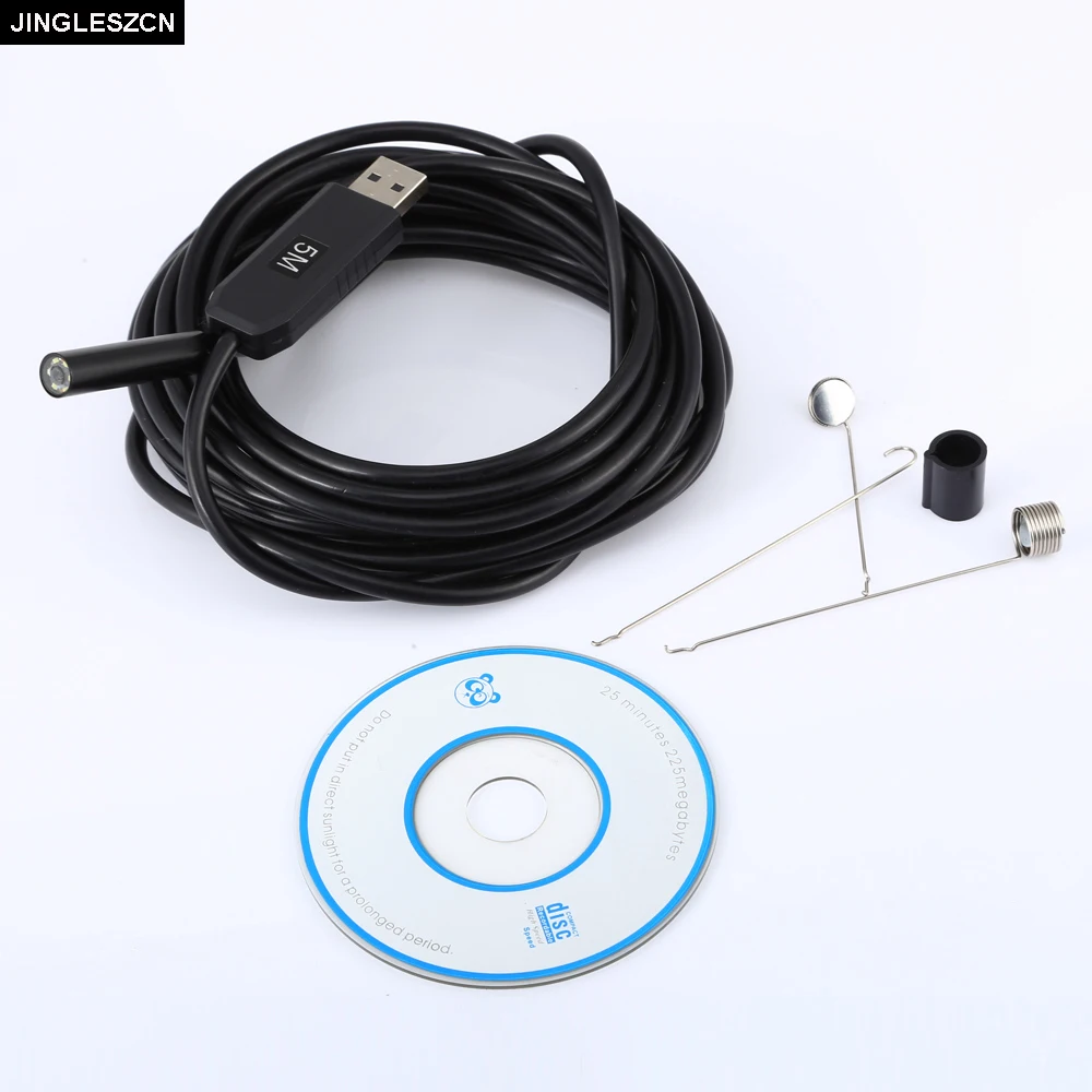 

JINGLESZCN USB Endoscope 9MM Mini Camera Lens 5M Hard Cable Inspection Borescope Waterproof IP67 Snake Video Cam Night Vision