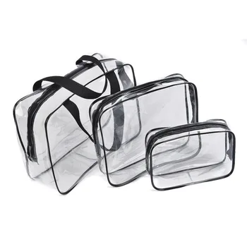 

3pcs Transparent PVC Bags Travel Organizer Clear Makeup Bag Beautician Cosmetic Bag Beauty Case Toiletry Bag Make Up Pouch Wash