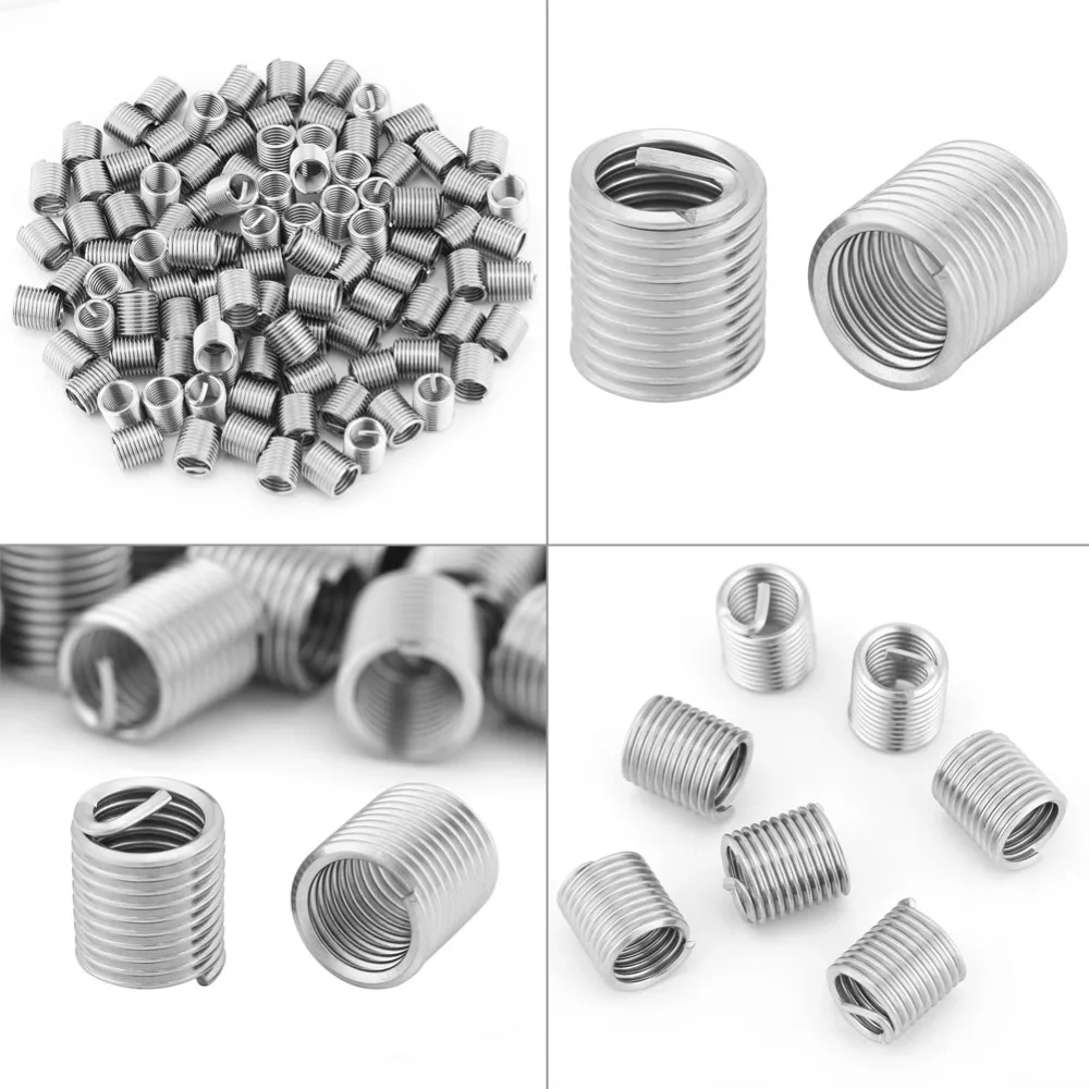 

100pcs Stainless Steel SS304 Coiled Wire Helical Screw Thread Inserts M8 x 1.25 x 2D Length