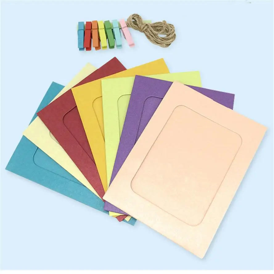Разноцветные DIY креативные мини-бумажные фоторамки Мини Цветные прищепки шпагат украшения для спальни или гостиной - Цвет: D