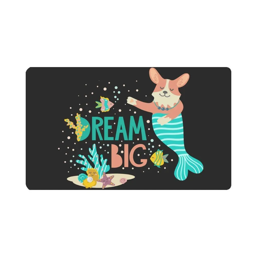 Корги с надписью Dream большой Противоскользящий коврик для входной двери