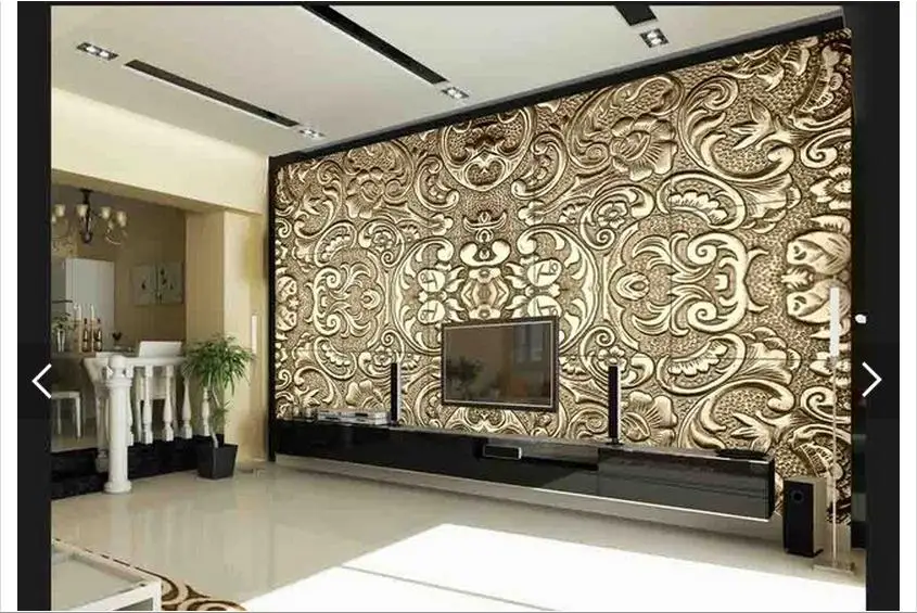 

Customized 3d photo wallpaper 3d wall mural wallpaper Golden pattern lace European TV setting wall sofa living room decoration
