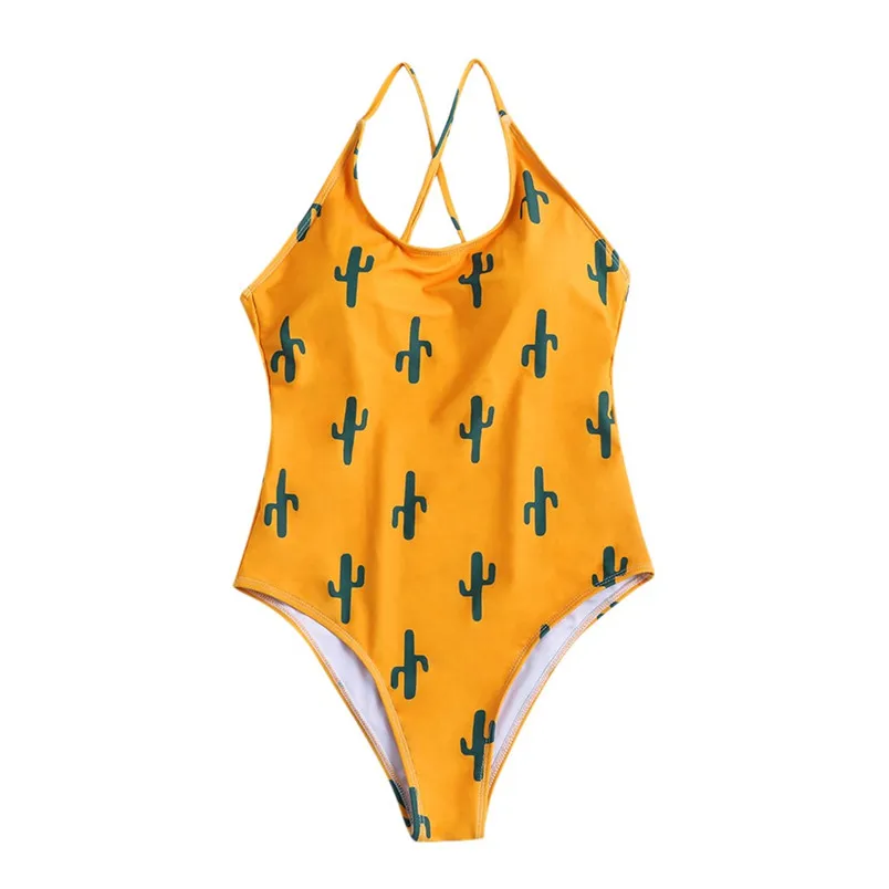

2019 new bikinis set Women One-Piece Swimsuit Padded Bra Beach Cactus Print Strappy Bikini Swimwear Cactus print bikini set 4sg