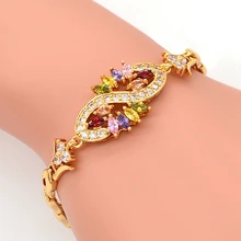 Модные женские золотые разноцветные кубические циркония CZ цветок браслет ювелирные изделия подарок Вечерние