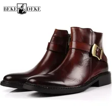 Британские мужские зимние модельные туфли из натуральной кожи с острым носком и пряжкой, байкерские ботильоны с высоким берцем, Офисная Мужская Рабочая обувь