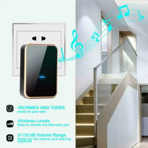 

Home Security Wireless Doorbell Waterproof AC 80-260V 300M Range Chime Door Bell