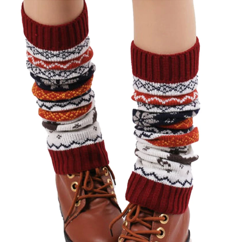 Женские зимние теплые вязаные гетры с рождественским оленем носки|boot socks|leg warmers