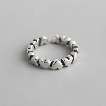 

4mm high quality Retro Authentic S925 Sterling Silver FINE Jewelry stack Rounded Love Heart Rings adjust TLJ624