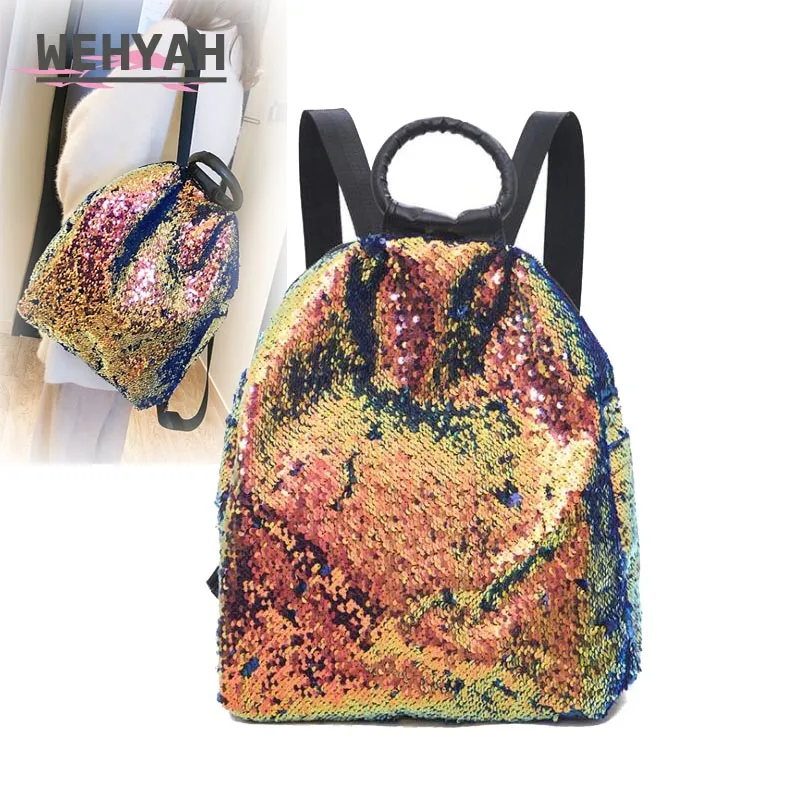

Wehyah Woman Backpack Reversible Sequin Small Backpack Woman Hand Bag New Designer Backpacks Women High Quality Mini Bag ZY114