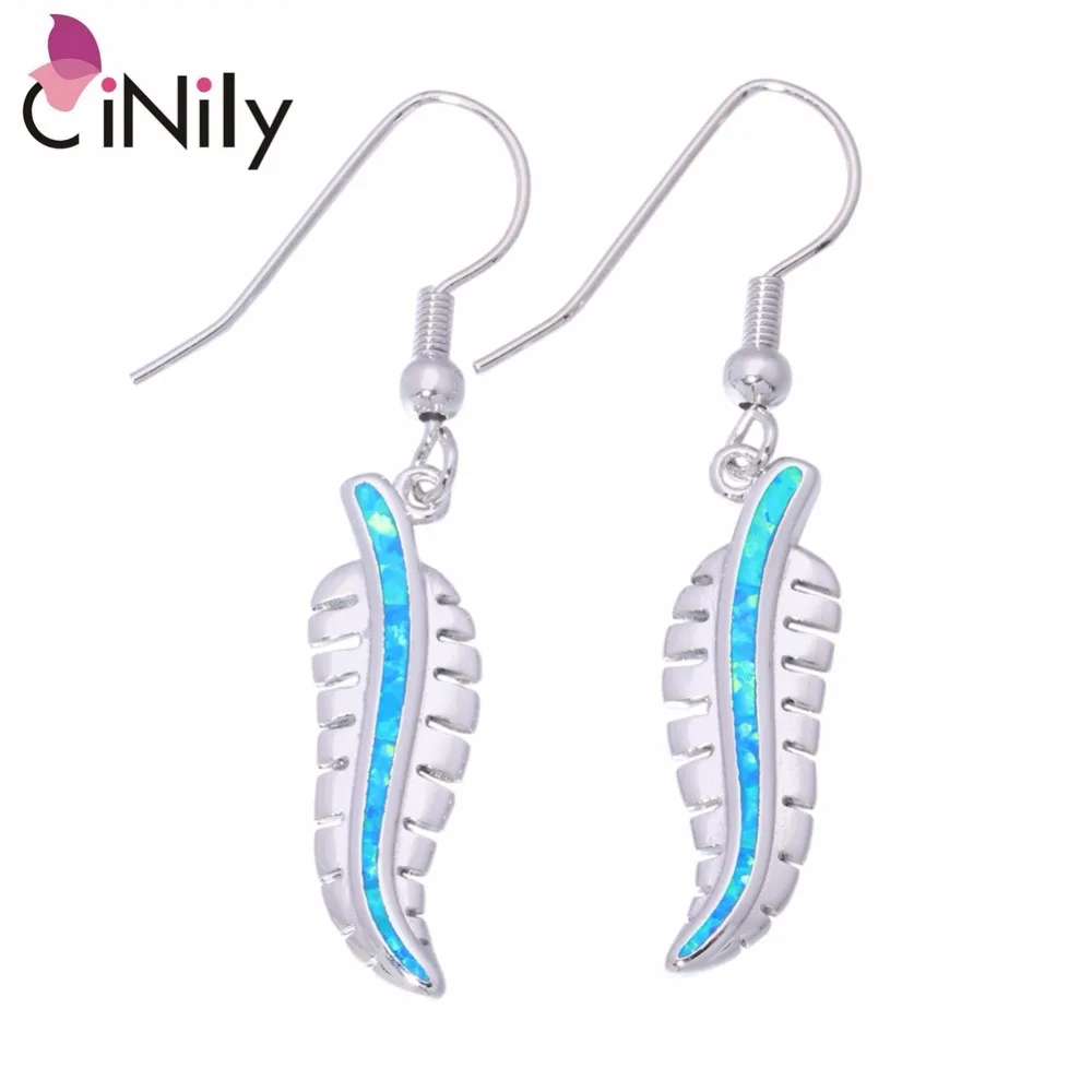 

CiNily Created Blue Fire Opal Silver Plated Wholesale Hot Sell Fashion Jewelry for Women Gift Drop Earrings 1 3/4" OH4365