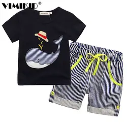 VIMIKID/Одежда для детей, летний костюм из чистого хлопка с короткими рукавами, футболка для мальчиков, шорты, комплект из двух предметов