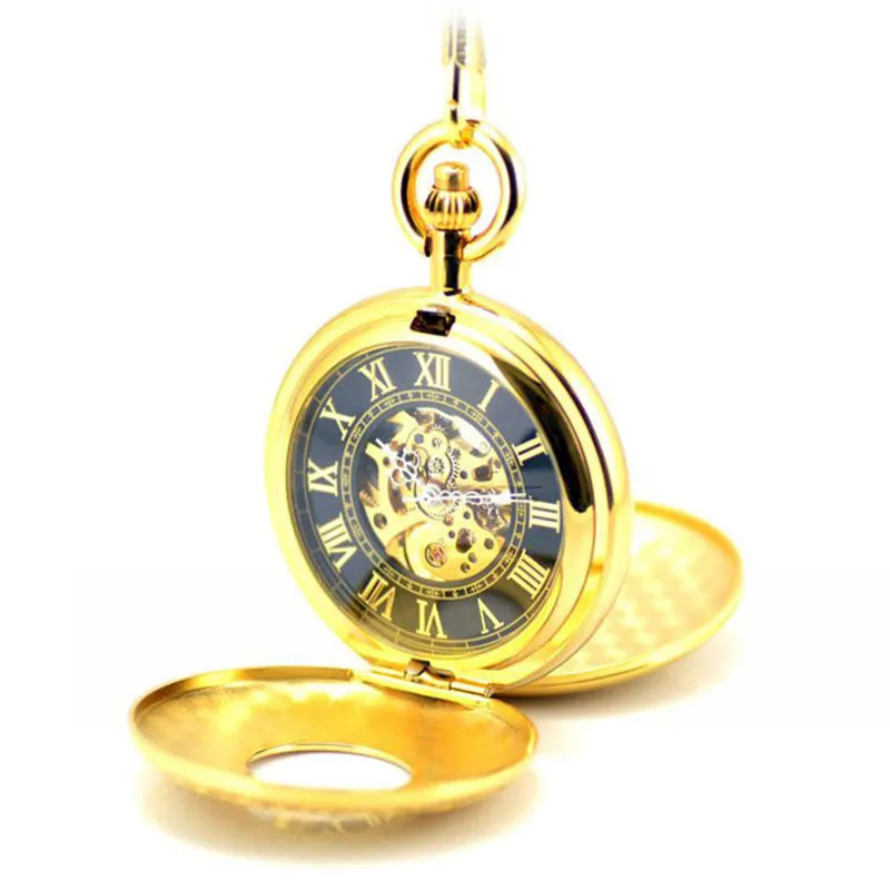 Luxury Skeleton Gold Automatic Mechanical Pocket Watch Men Vintage Hand