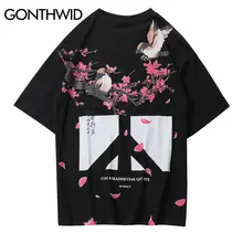 GONTHWID китайские цветы птицы анти войны печати футболки уличная мужские хип хоп повседневные футболки с коротким рукавом топы мужская мода