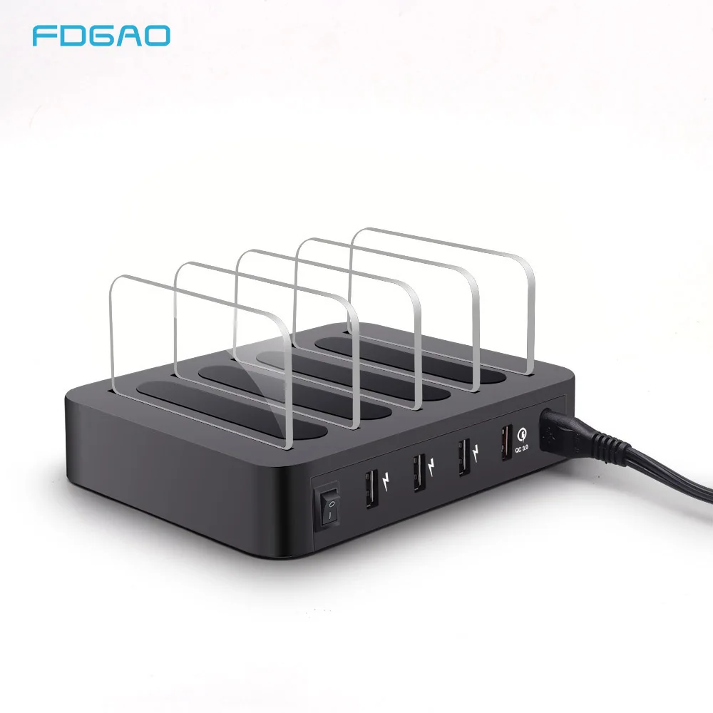 

FDGAO USB QC3.0 Charging Station Dock 4 Port Universal Desktop Charger Cellphone Tablet Multiple Charging Stand Multi device