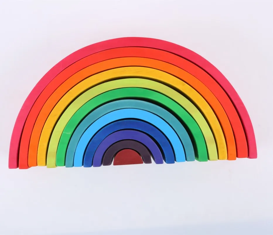 12pcs rainbow Большой 12 шт./компл. детская деревянная матрешка головоломка здание из соснового дерева радужных блоков укладчик развивающая игрушка Декор - Цвет: 12pcs rainbow