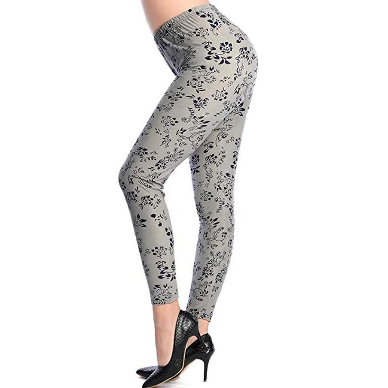 CHSDCSI Fashion Jeggings For Women Printing Leggings Push Up Pants Flower Printed High Waist Legging Sexy Gym Fitness Leggin - Цвет: Grey Small Flower