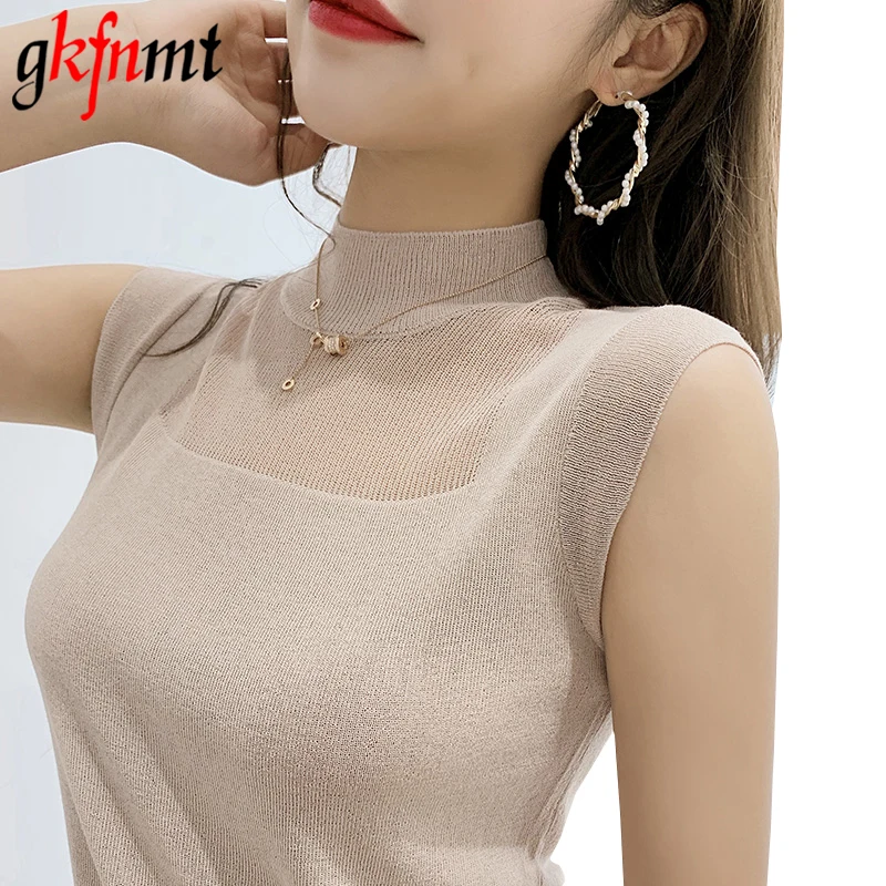 

gkfnmt Sexy Women Knitted Vest Top Sleeveless Casual Hollow Out Tank Tops Woman Summer Tops Elasticity Solid Slim Pullover