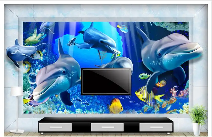 3D обои по индивидуальному заказу нетканые murai креативные морские дельфины