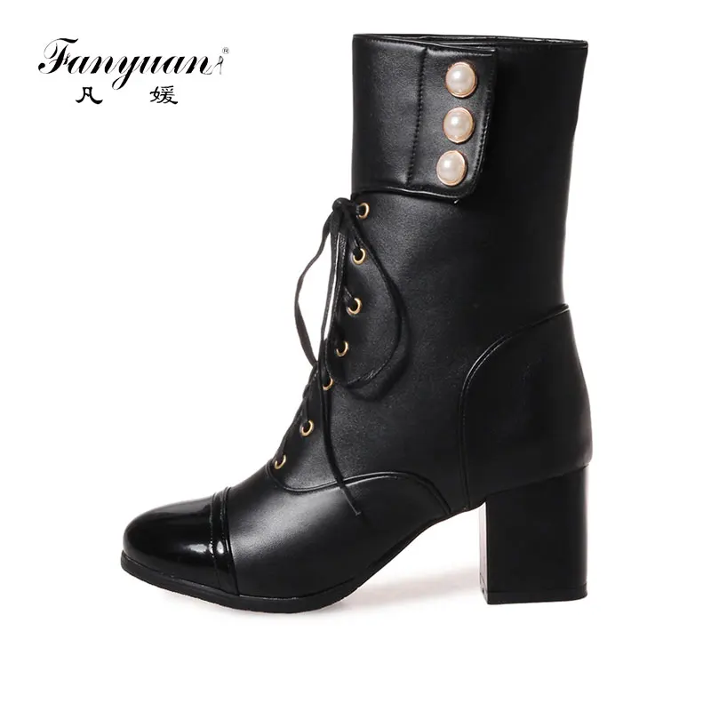 US $31.85 46% OFF|Fanyuan Plus Größe 32 46 Plattform High Heels Stiefel Lace Up Blockabsatz Stiefeletten für Frauen Neue Mode Perle Kurze Booties in US $31.85 46% OFF|Fanyuan Plus Größe 32 46 Plattform High Heels Stiefel Lace Up Blockabsatz Stiefeletten für Frauen Neue Mode Perle Kurze Booties in