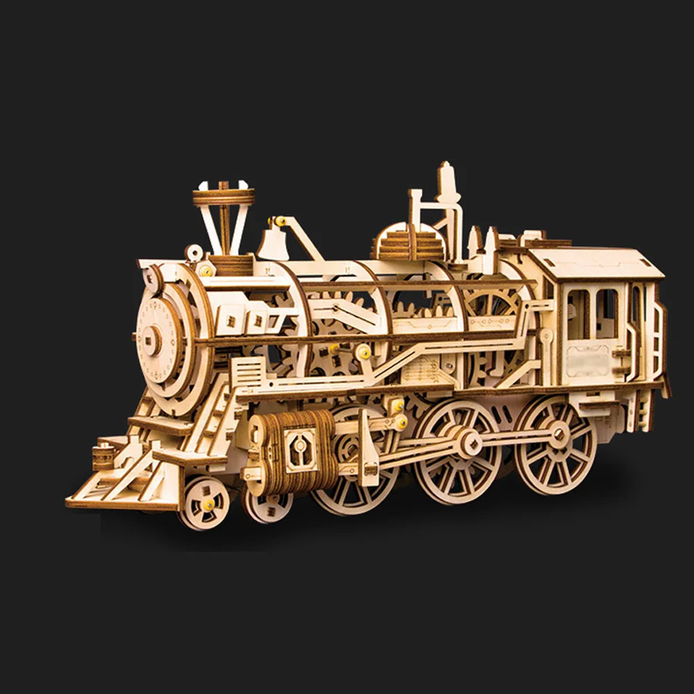 

New DIY Gear Drive Wooden Mechanical Model Building Kits Assembly Toy Gift Retro train model