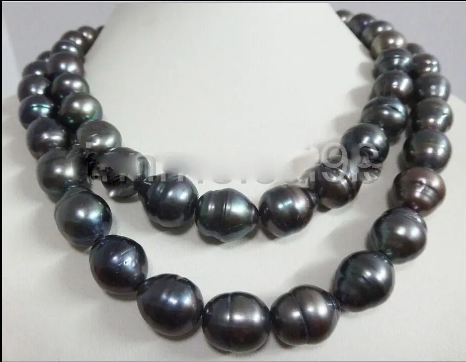 

35" HUGE 12 -13MM NATURAL SOUTH SEA BLACK PEARL NECKLACE 14K GOLD CLASP 5.27