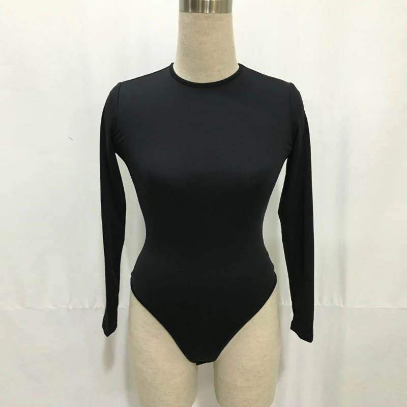 Сексуальное боди с длинным рукавом Для женщин 2019 осень-зима черный, белый цвет тонкий комбинезоны в обтяжку дамы облегающий костюм топы