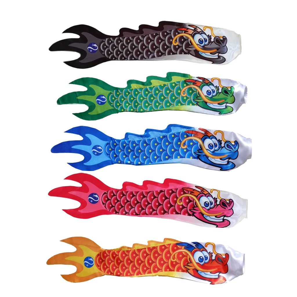 

5x Chinese Dragon Flag Outdoor Windsock Hanging Streamer Windmill Wind Spinner Black, Green, Blue, Rose Red, Red