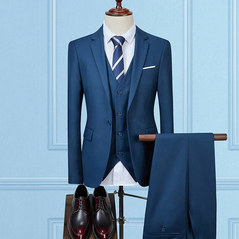 

PAULKONTE (Jacket+Vest+Pant) 2019 Hot Solid Color Slim Fit Classic Men's Suit Fashion High Quality Wedding Business Men Suit