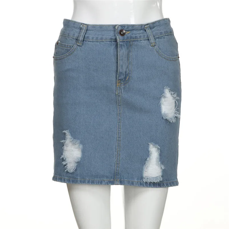 New Fashion 2018 Summer style skirts womens casual Denim Jeans Solid Hole Button Short Skirt Femme mini skirt Saia Y10#N (2)