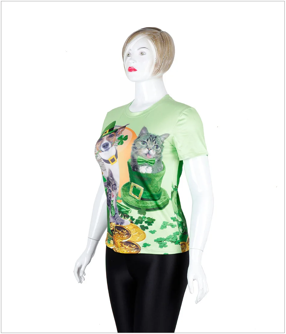Женская футболка из хлопка с круглым вырезом, Милая футболка с четырехлистным клевером и цифровой печатью, Летние повседневные футболки с короткими рукавами для мужчин