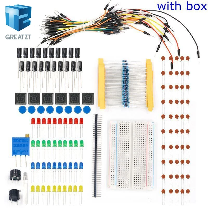 Стартовый набор для arduino резистор/светодиодный/конденсатор/перемычки/макетный Резистор Комплект с розничной коробкой