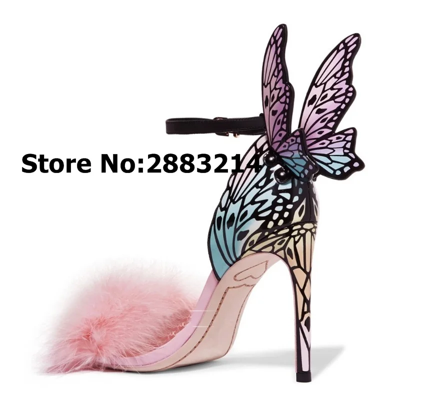 Роскошные Дизайнерские модельные босоножки на меху с объемной бабочкой; женские туфли-лодочки на высоком каблуке-шпильке с пряжкой и ремешком; большие размеры 42