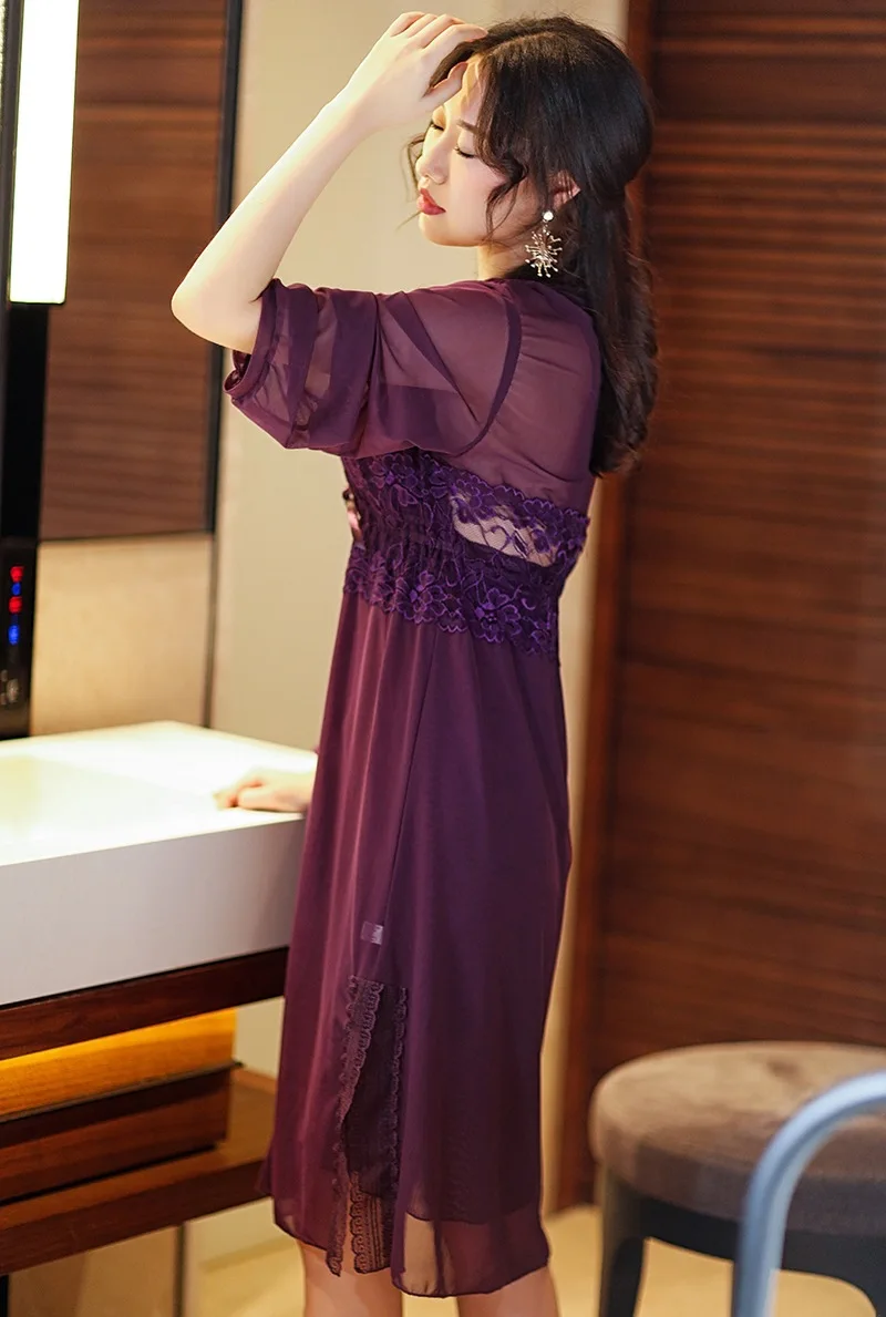 Сексуальные комплекты платьев шелковые халаты для подружек невесты размера плюс Весенняя летняя одежда для сна банный халат черный фиолетовый ночная рубашка