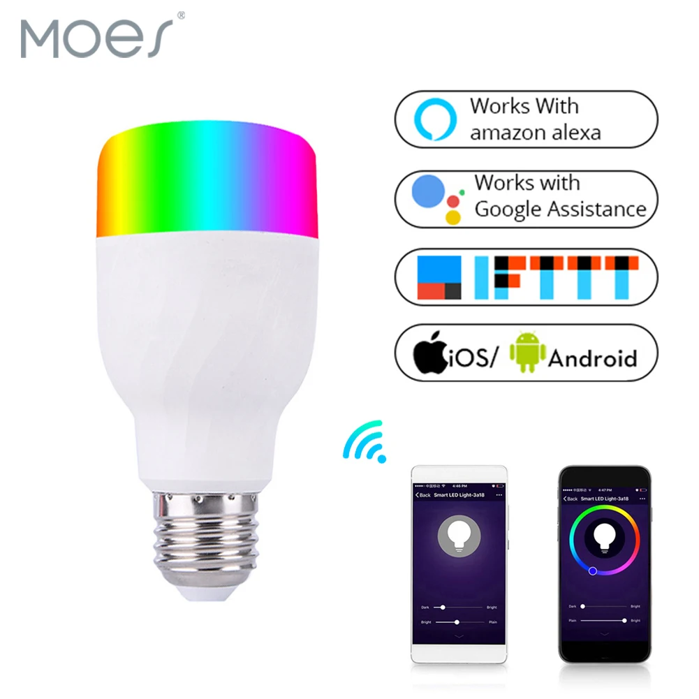 

WiFi Smart Light Bulb Intelligent Colorful LED Lamp 7W RGBW APP Remote Control Works with Alexa Google for Smart Home E27 E26