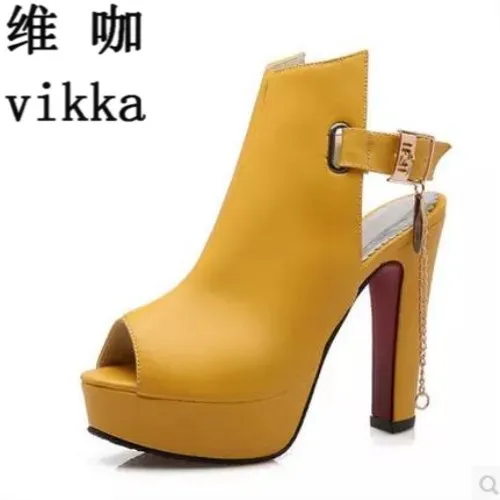 

2017 Shoes Women High Heels Pumps Spring Peep Toe Gladiator Shoes Female Chains Sequined High Heels Platform Shoes Yellow 34-43