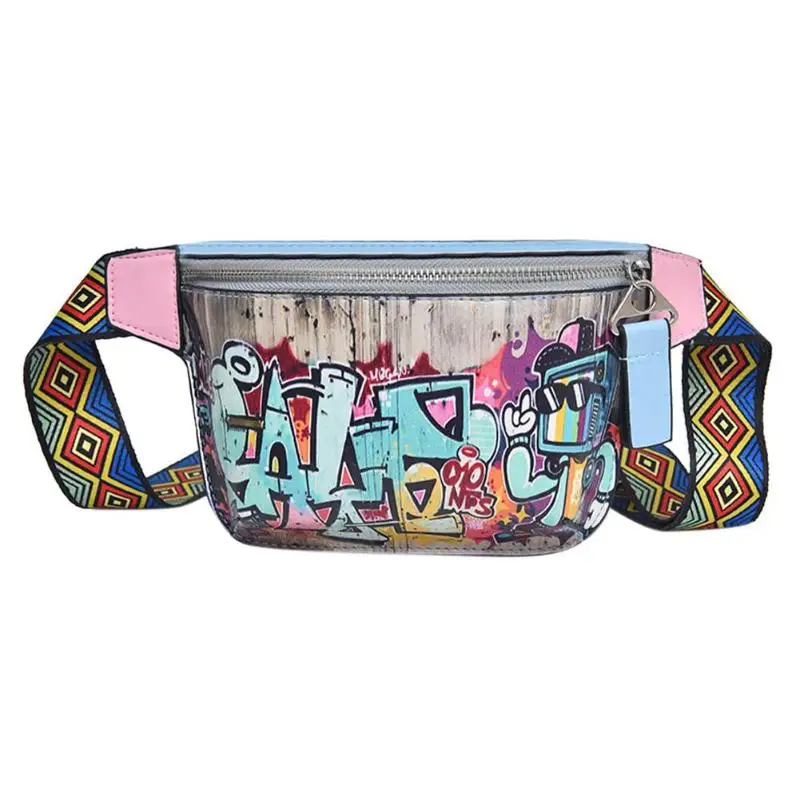 Модный хип-хоп Уличная поясная Сумка женская кожаная граффити с красочным плечевым ремнем сумка