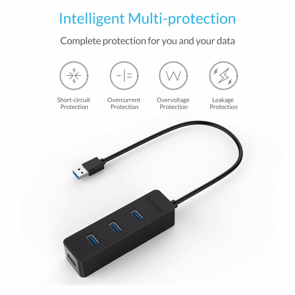 ORICO W5PH4-U3 USB 3,0 4 порта концентратор 5 Гбит/с высокая скорость для ноутбука компьютера телефона планшета ультрабук с чипсетами Vl812 черный/белый