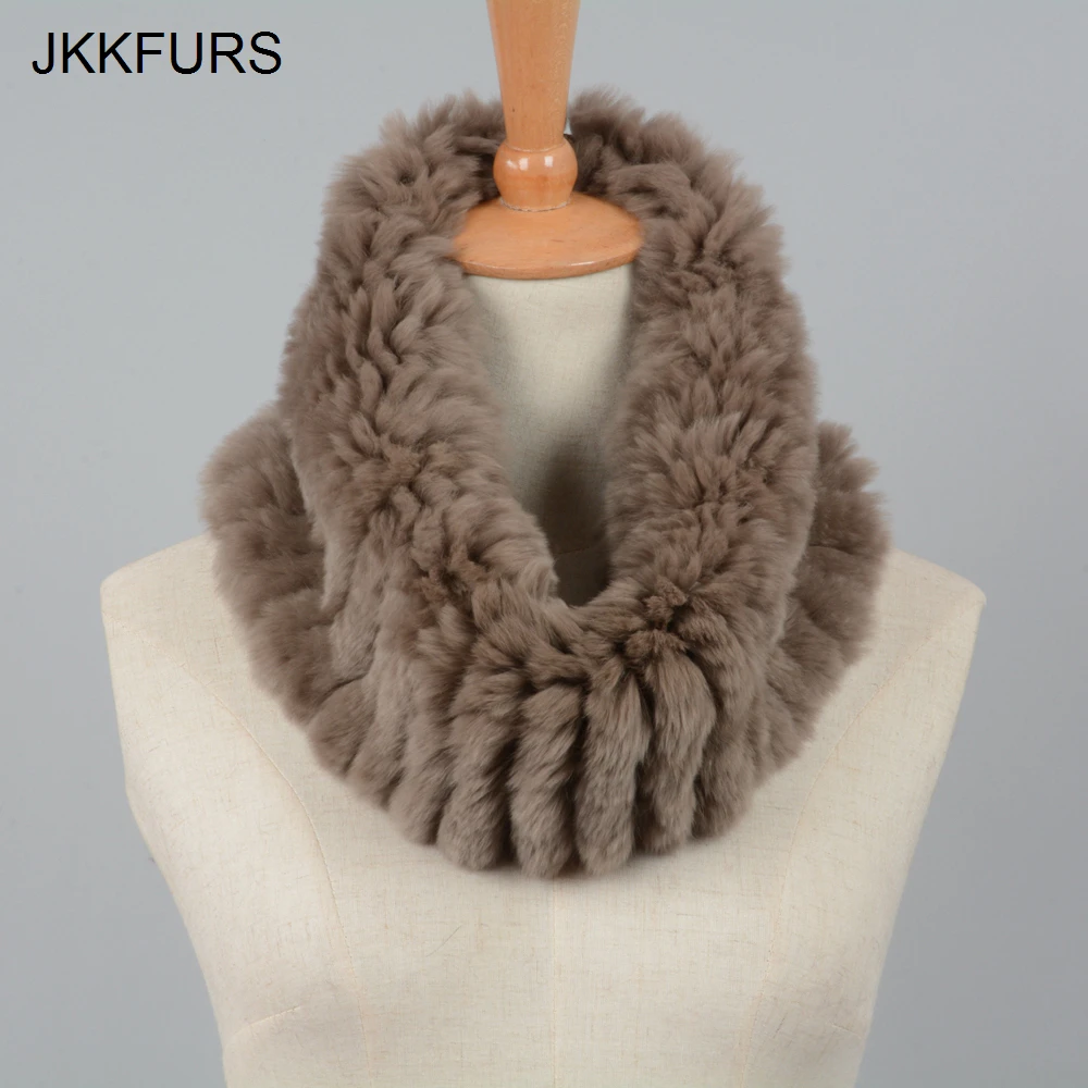 JKKFURS женский меховой шарф из меха кролика рекс шаль глушитель мягкий высококачественный зимний теплый шарф S7127