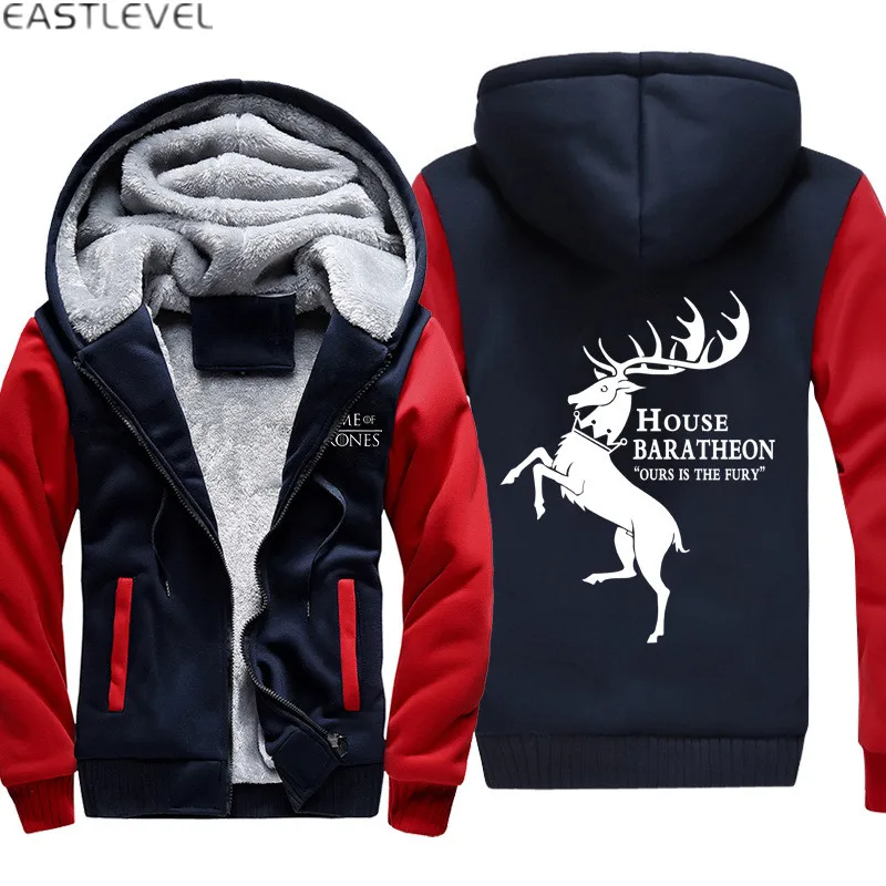 Dropshipping Game of Thrones Tully Deer Men Hoodie Hip Hop Sweatshirt Jacket Winter Motorcycle Sweatshirts Thicken Hoodies Coat