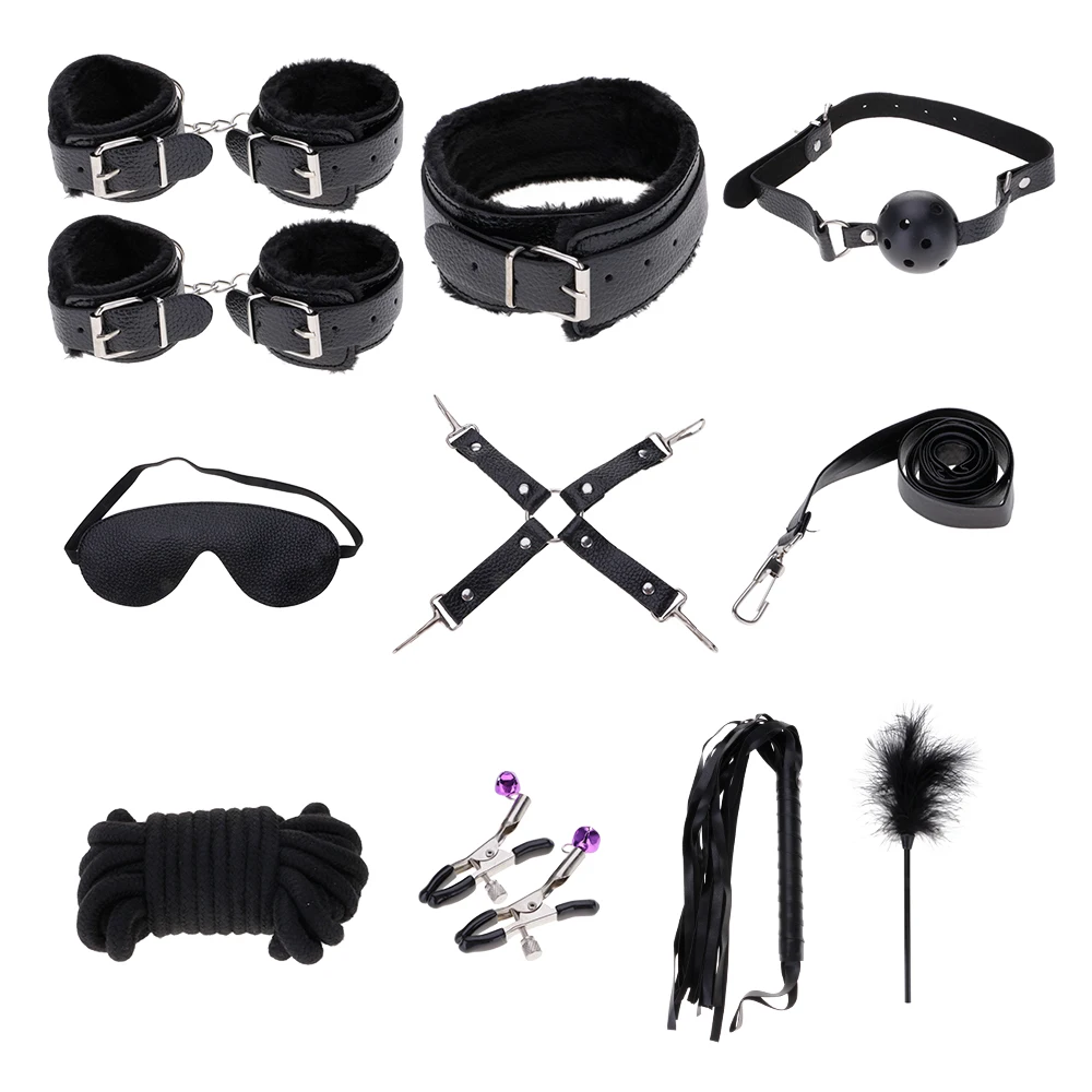 

Citygirl 10Pcs/Set Leather Toy SM Handcuffs Cuffs Strap Whip Rope Neck Cosplay Bandage