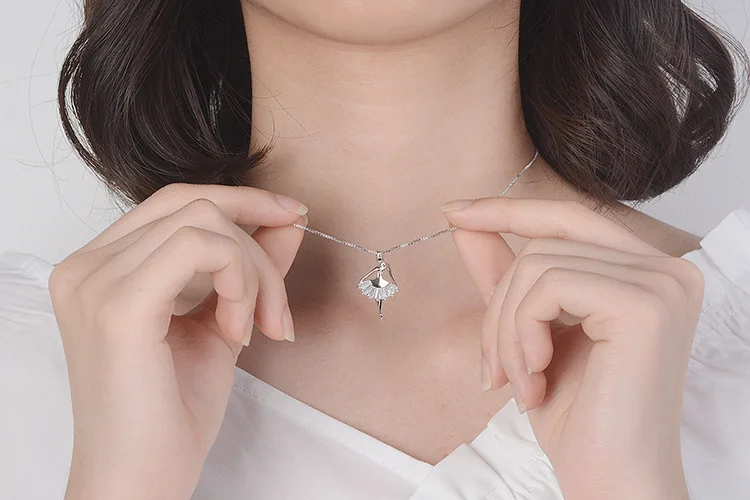 Новые изысканные модные корейские Популярные 925 пробы серебряные ювелирные изделия темперамент балерина девушка кристалл кулон ожерелья H228
