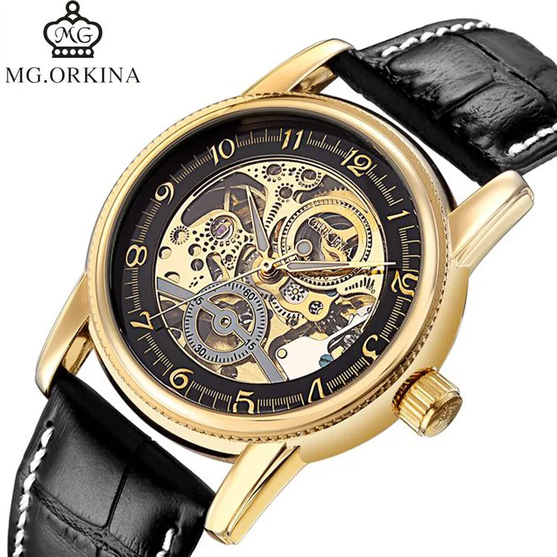 هونغ كونغ العلامة orkina فاخرة موضة الذهب ستانلس ستيل للرجال التلقائية الميكانيكية الهيكل العظمي ساعات عادية relogio masculino هونغ كونغ العلامة orkina فاخرة موضة الذهب ستانلس ستيل للرجال التلقائية الميكانيكية الهيكل العظمي ساعات عادية relogio masculino