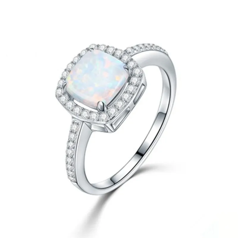 

GB Fashion Rings Opal Elegant Temperament Jewelry Womens Girls White Silver Filled Wedding Ring