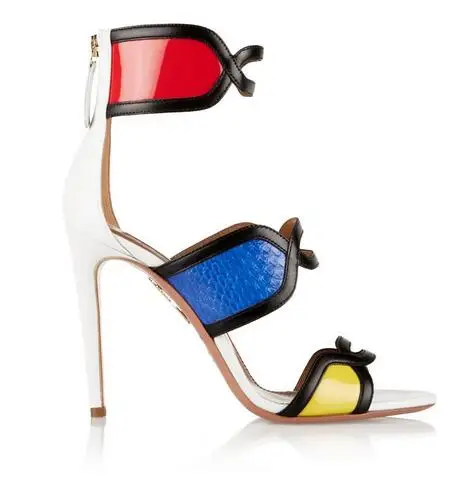 Bota Feminina New Gorgeous 10CM Snakeskin Leather High Heels Sandale Femme Mixed Color Sandals Women Open Toe Summer Boots