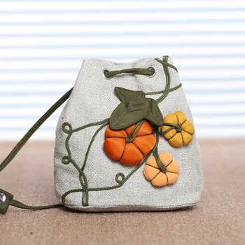 

Fashion String Appliques Small Shopping Lady bags!Hot National Floral Appliques Women Shoulder&Handbags Multi-use Canvas Carrier
