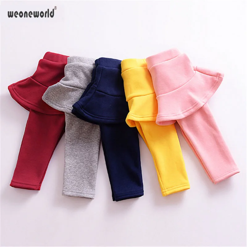 

WEONEWORLD 2018 Children clothing autumn winter child skirt capris fleece two piece culottes baby girl clothes Girl's legging