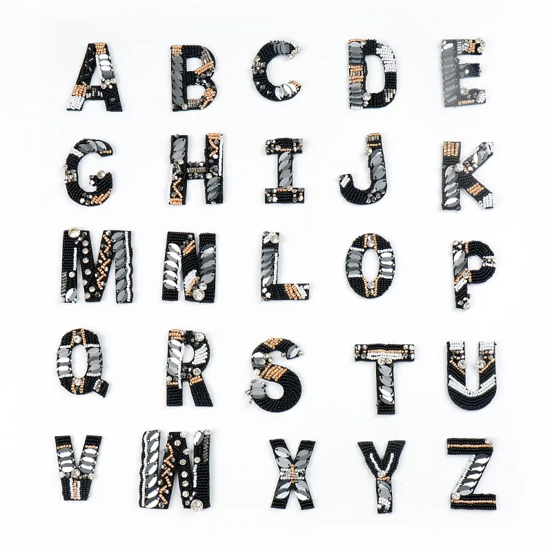 

AHYONNIEX 2019 New Fashion English Letters alphabet Rhinestones beads patches sew on applique clothes bags decoration diy patch