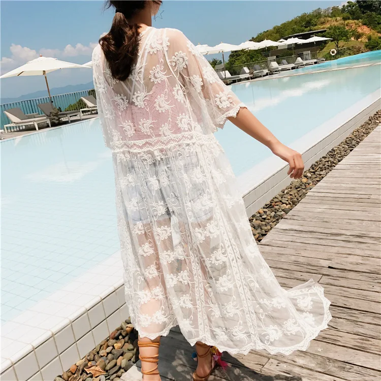 Boho кардиган на шнуровке топы лето 2020 женское шифоновое кимоно белое длинное