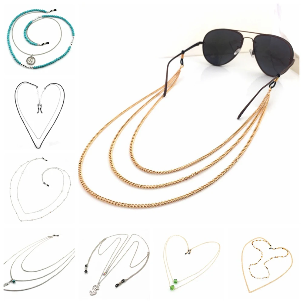 10pc/lot Fashion Metal Double Three Multilayer Chains Sunglasses Neck Cord Holder Eyeglass Lanyard Chain wholesale